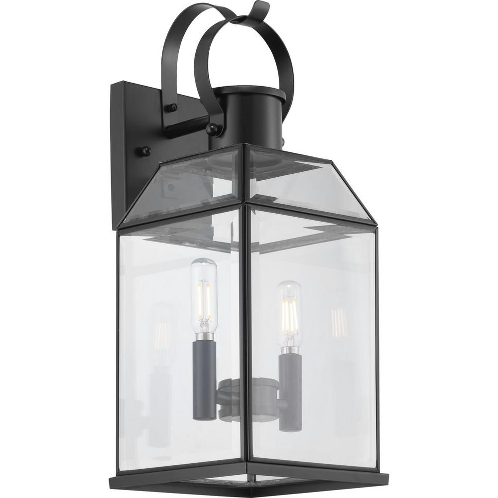 Progress Lighting Canton Heights 2-Light 18 in. Matte Black Outdoor Wall Lantern with Clear Beveled Glass