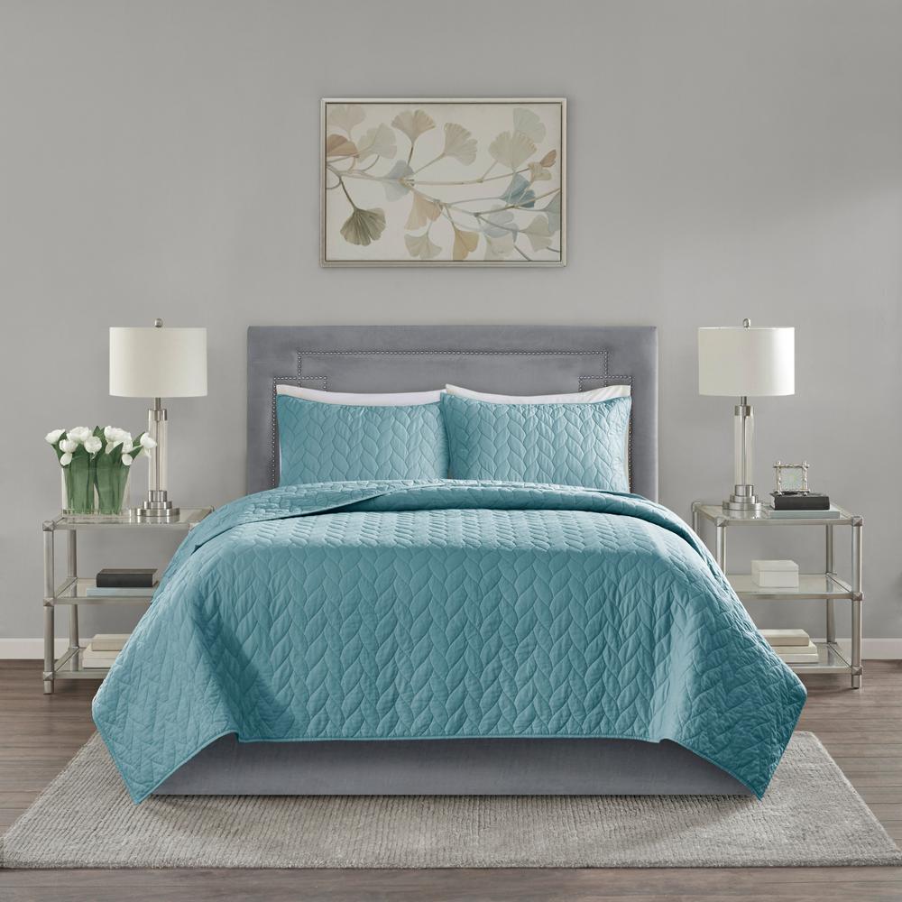 Madison Park Addie 3 Piece Teal Full Queen Reversible Coverlet Set