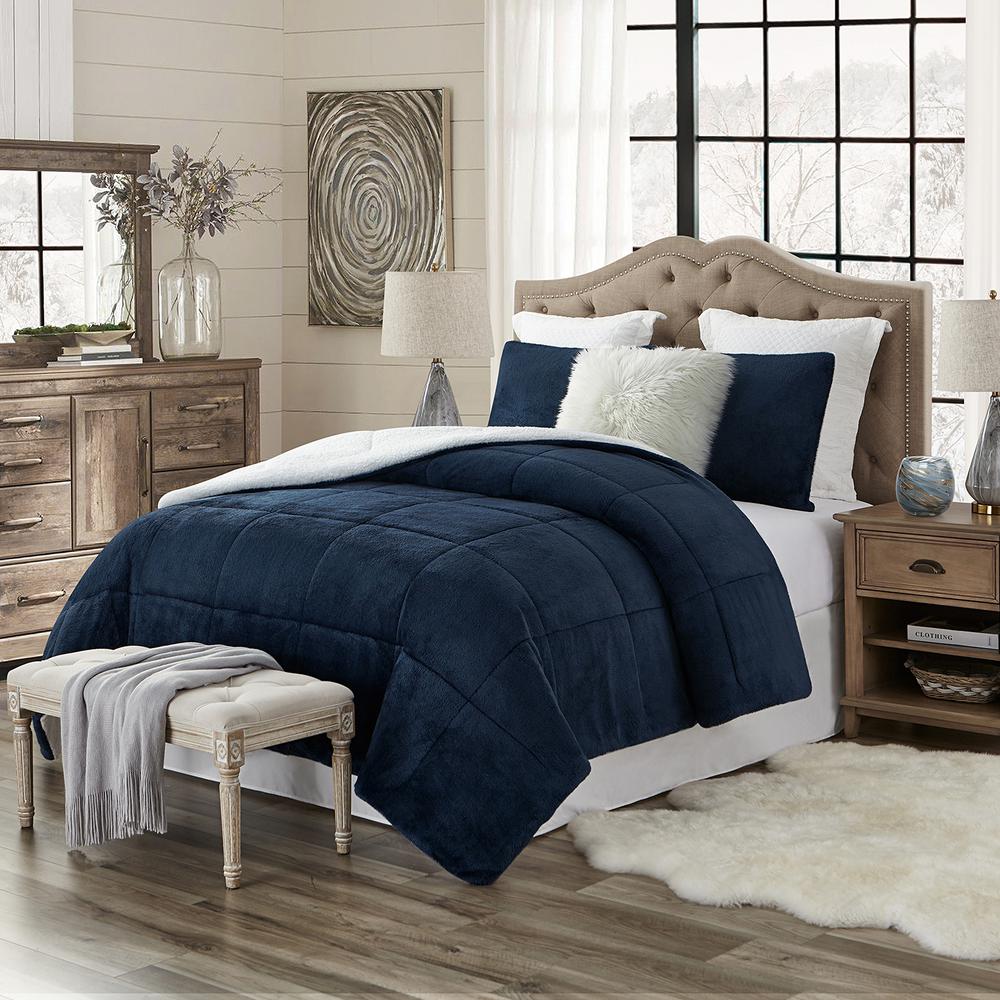 swift home Premium Ultra-Soft 3-Piece Navy Faux Fur Reverse to Sherpa Full/Queen Comforter and Sham Set, Blue was $93.99 now $56.39 (40.0% off)