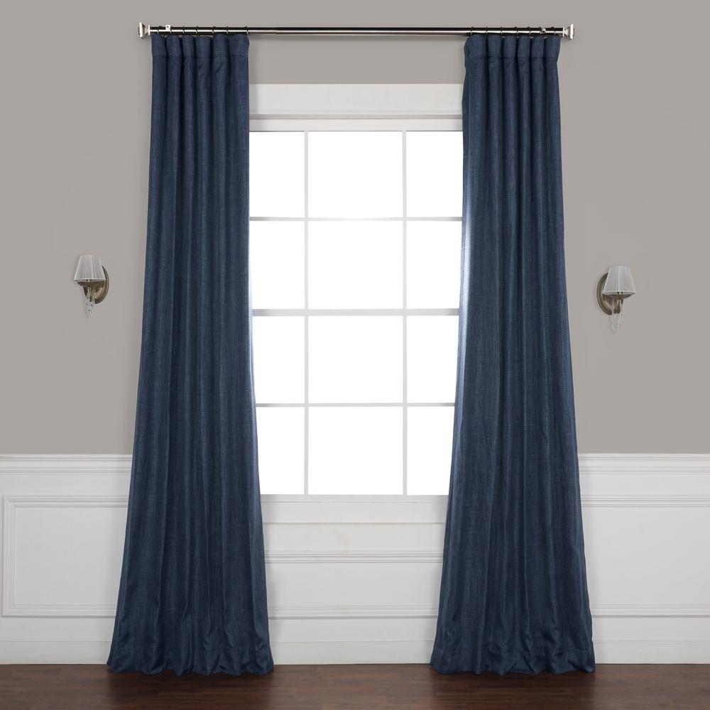 Exclusive Fabrics & Furnishings Indigo Blue Faux Linen Blackout Curtain