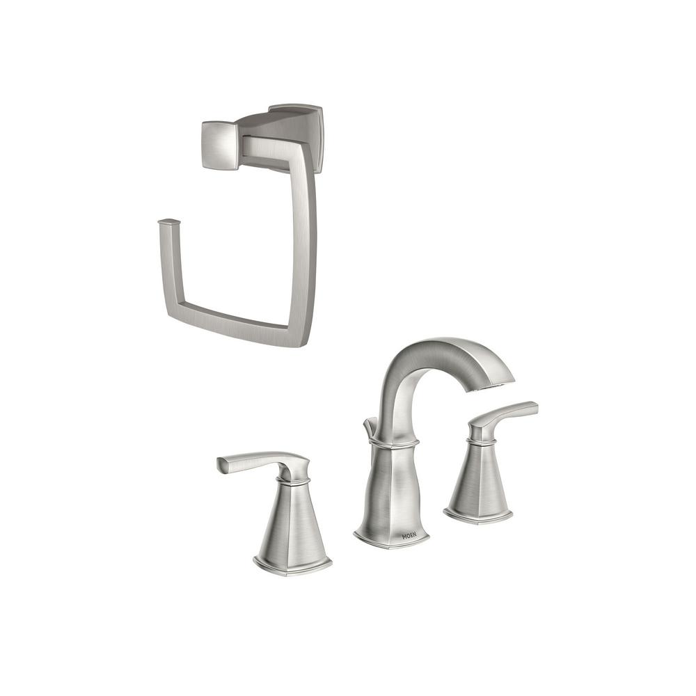 MOEN Hensley 8 in. Widespread 2Handle Bathroom Faucet with Towel Ring