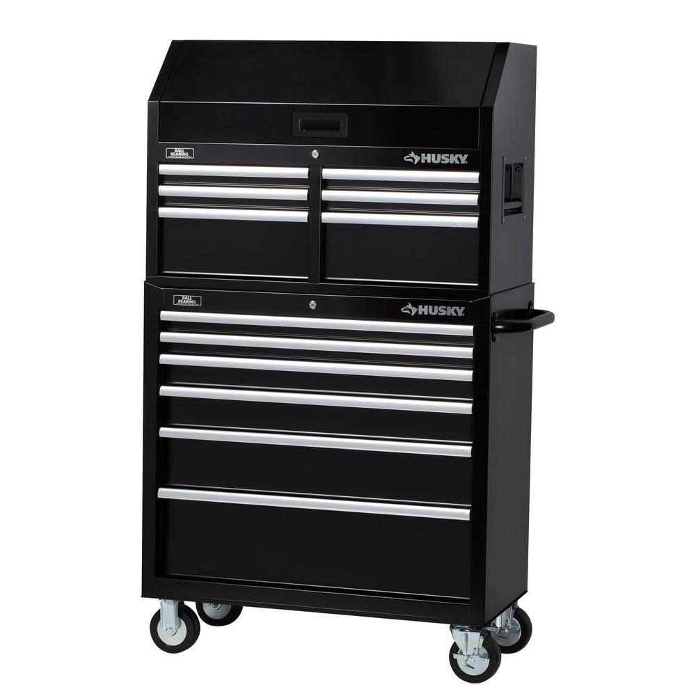 Husky 36 in. 12-Drawer Tool Chest and Cabinet Set, Black, Rust