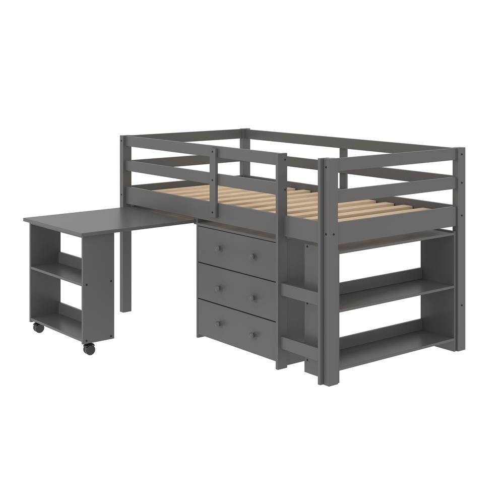 grey bunk bed with desk