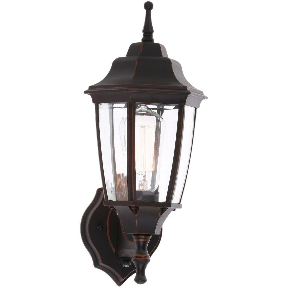 Hampton Bay 1 Light White Outdoor Dusk To Dawn Wall Lantern Sconce Bpp1611 Wht The Home Depot