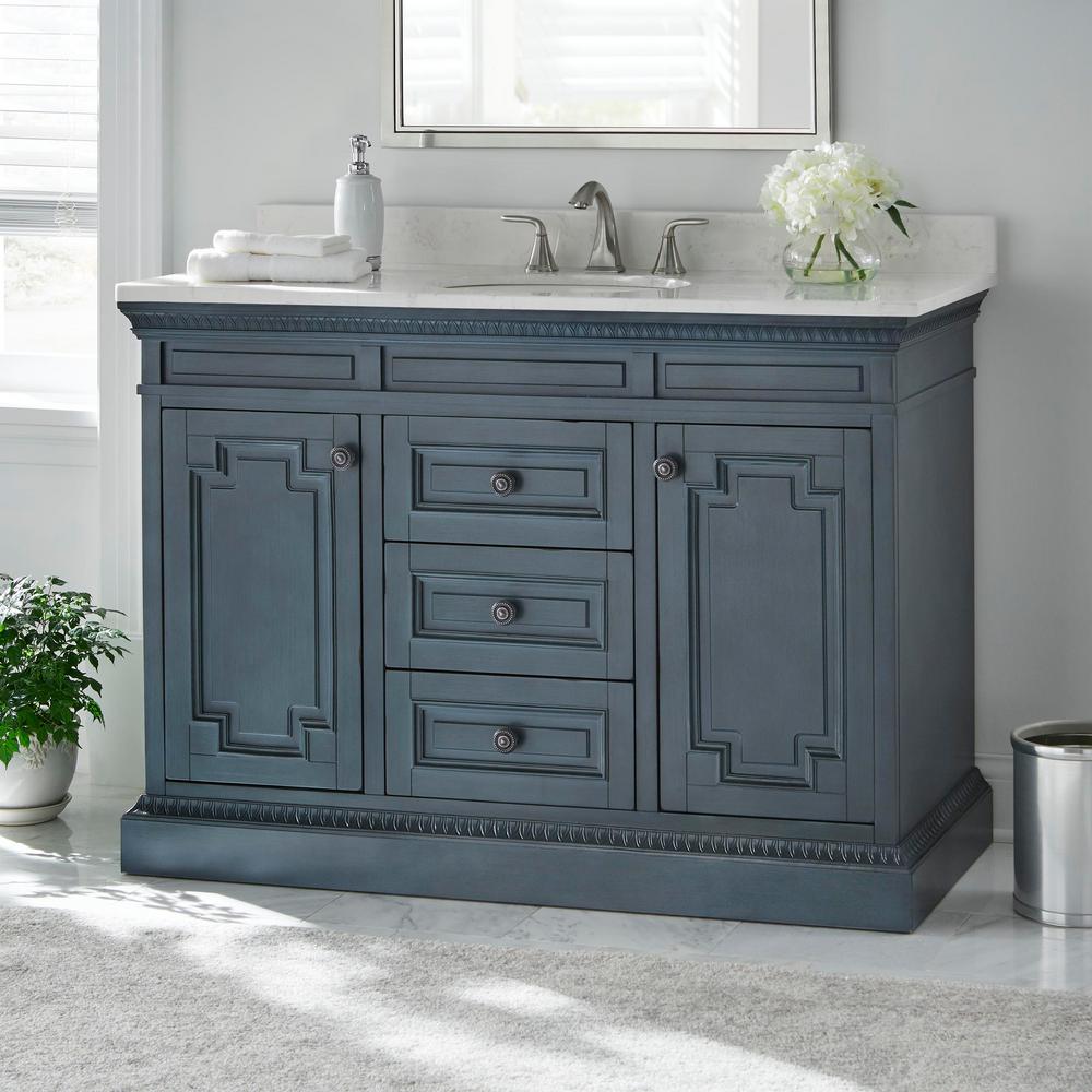 Home Decorators Collection Cailla 48 In, Distressed White Bathroom Vanity Cabinet