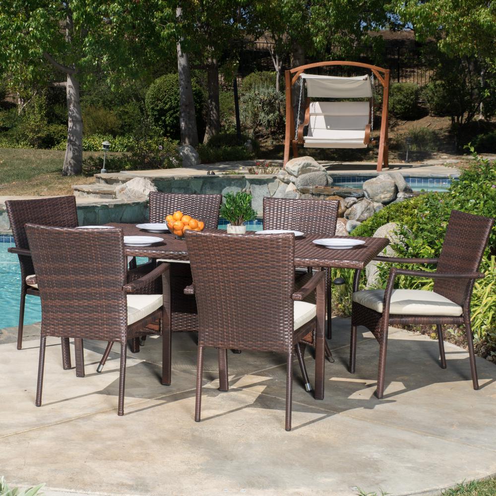 Noble House Thompson MultiBrown 7Piece Wicker Outdoor Dining Set6163