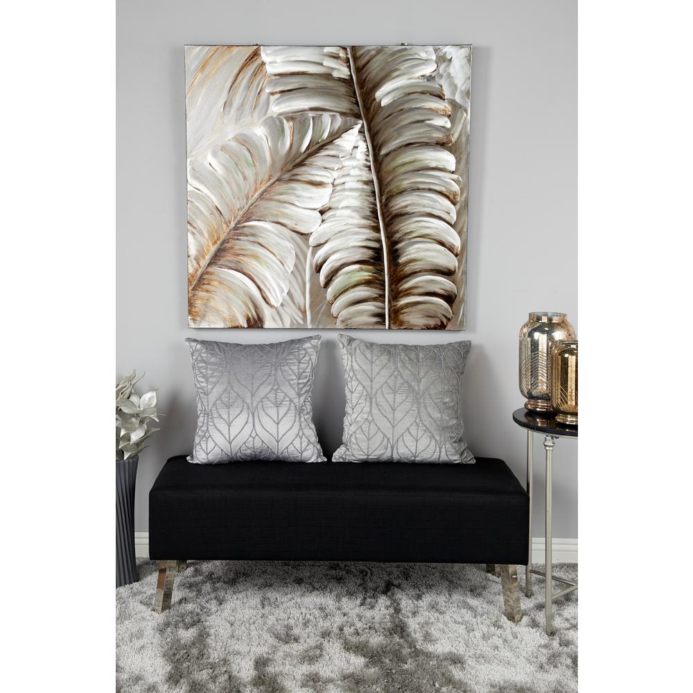 Litton Lane Silver And Bronze 3d Metallic Leaves Framed Canvas Wall Art 87746 The Home Depot