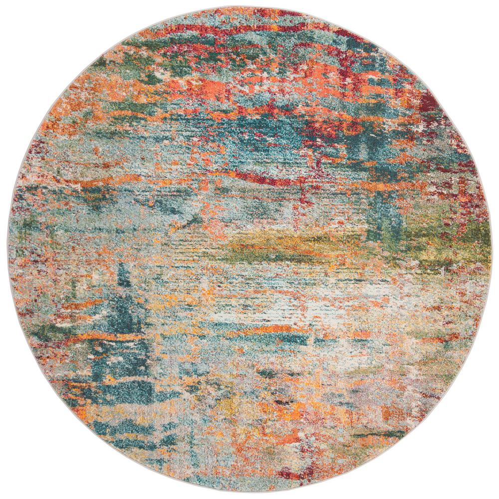 Safavieh Monaco Teal/Orange 6 ft. 7 in. x 6 ft. 7 in. Round Area Rug
