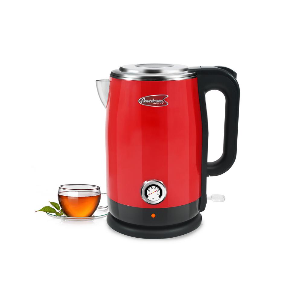 Americana 1.7 in. L Red Cool Touch Stainless Steel Electric Kettle with