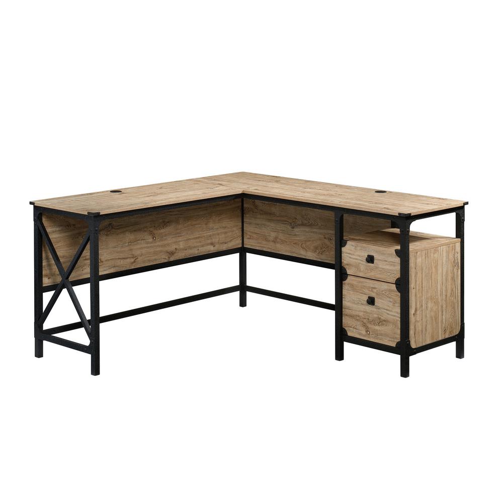 SAUDER 60 in. L Shaped Milled Mesquite 2 Drawer Computer Desk with 