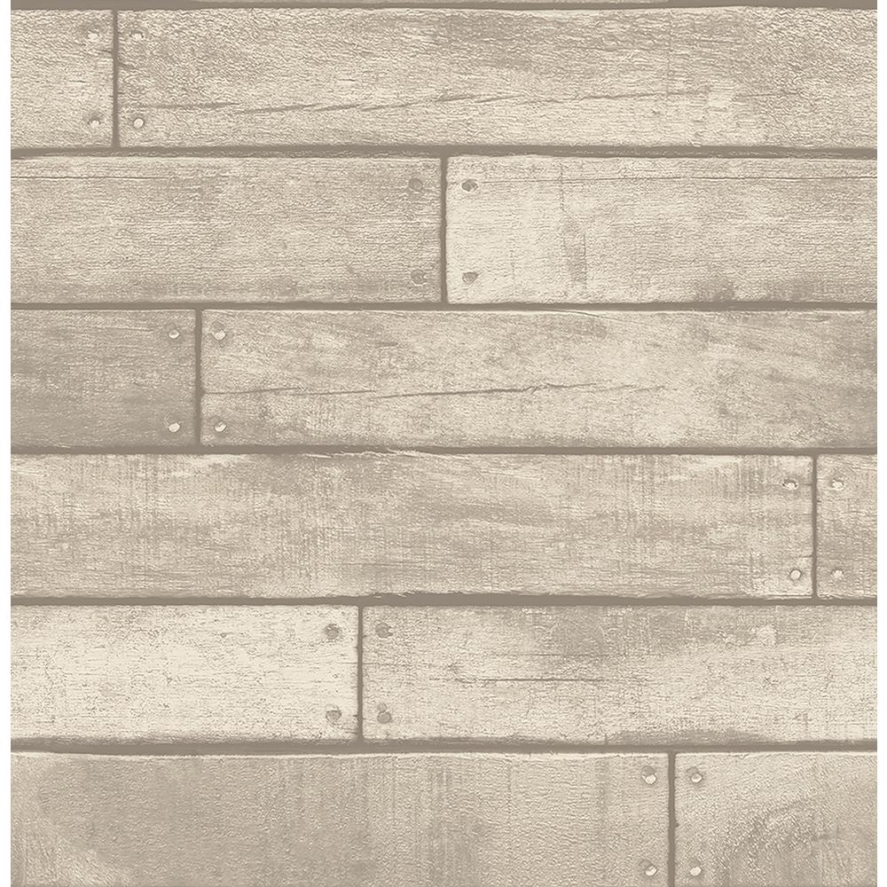 Brewster Weathered Grey Nailhead Plank Wallpaper Sample ...