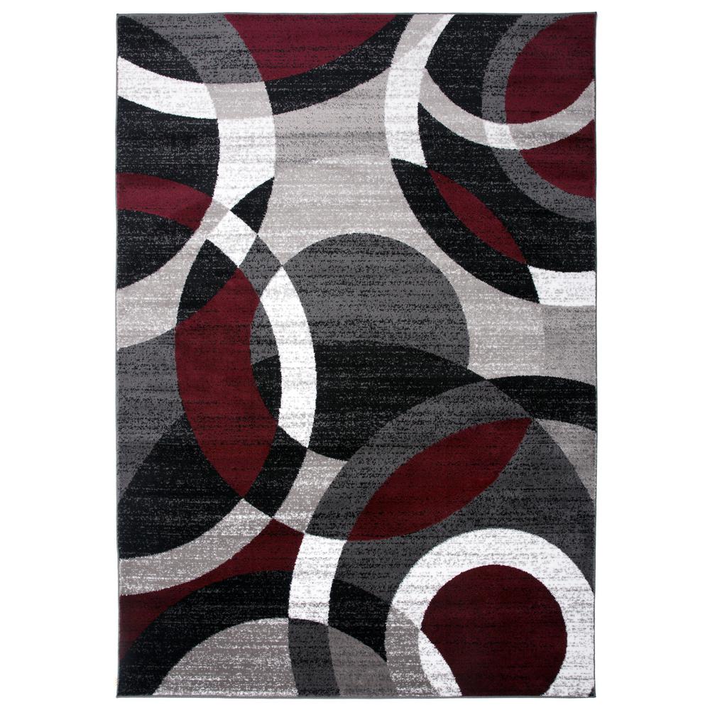 World Rug Gallery Contemporary Modern Circles Abstract Red 5' 3" X 7' 3" Indoor Area Rug