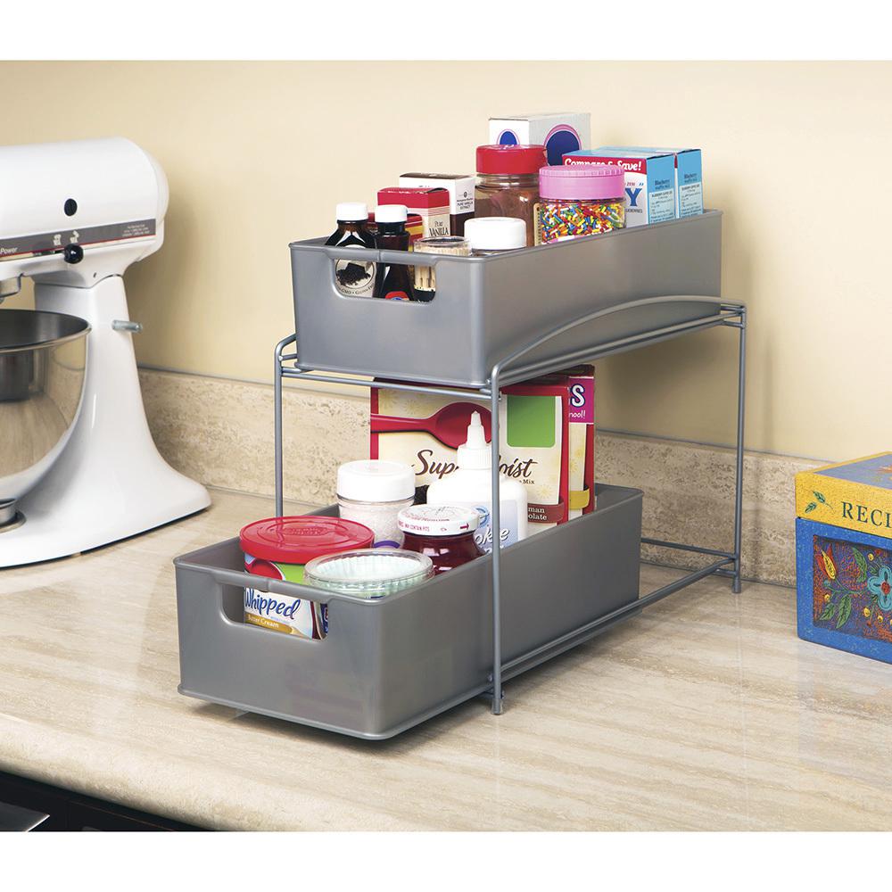 Seville Classics Satin Pewter 2 Tier Pull Out Sliding Drawer