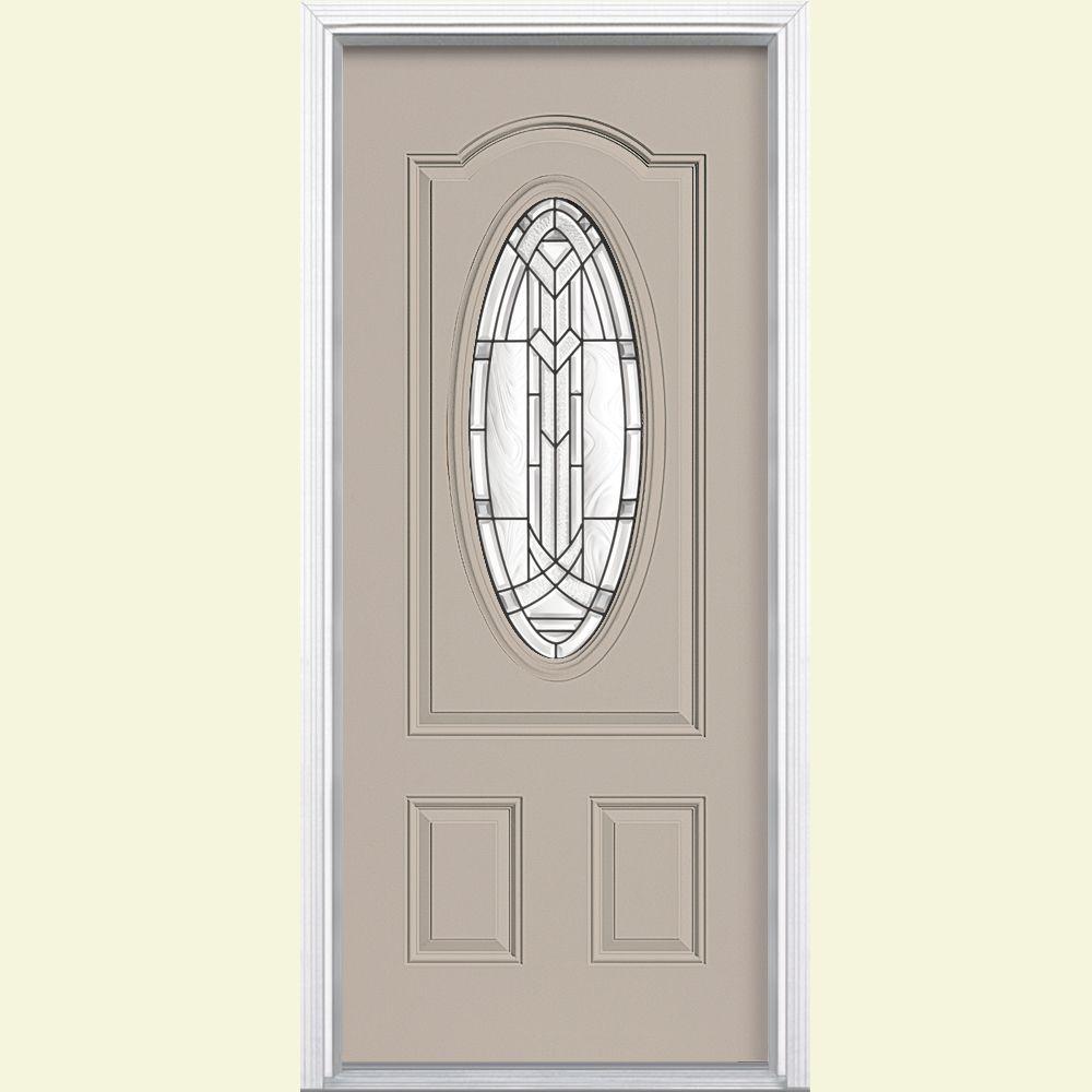 Masonite 36 In X 80 Ham 3 4 Oval Lite Left Hand Inswing Ham 3 4 Oval Lite Left Hand Inswing Painted Steel Prehung Front Door With Brickmold