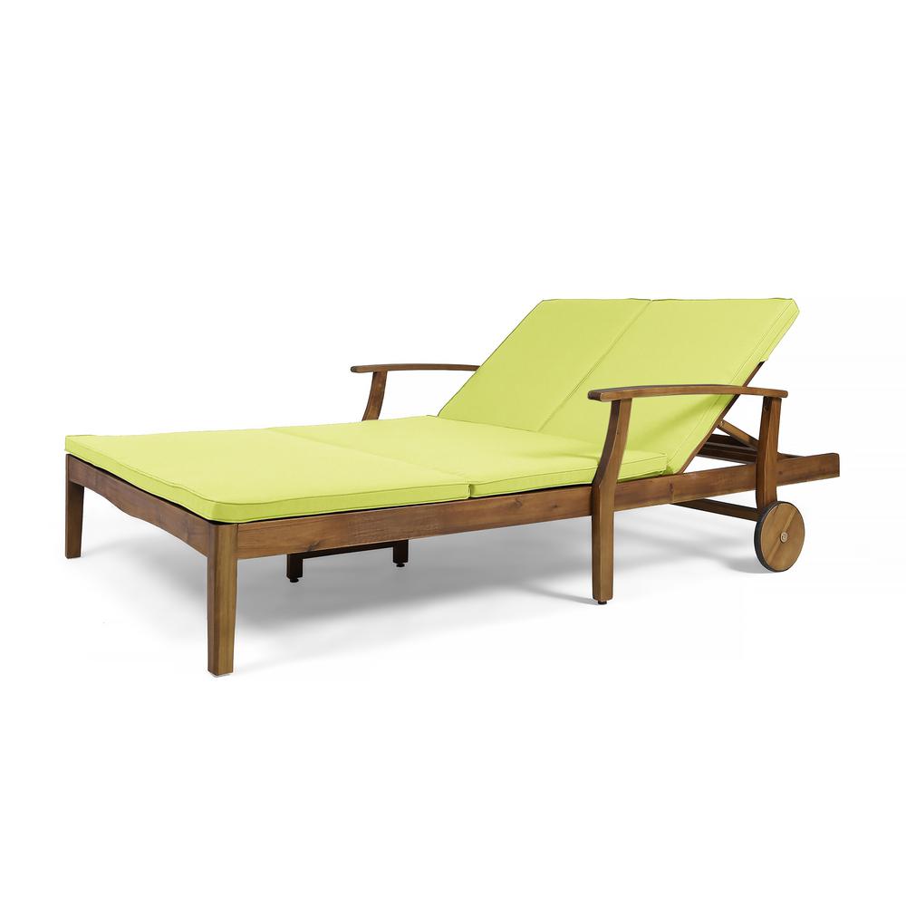 Noble House Perla Teak Brown 1 Piece Wood Outdoor Double Chaise Lounge With Green Cushions 55101 The Home Depot - Outdoor Double Chaise Lounge Cushion Noble House Perla Teak Brown 1 Piece Wood Outdoor Double Chaise Lounge With Green Cushions 55101 The Home Depot - Outdoor Double Chaise Lounge Cushion