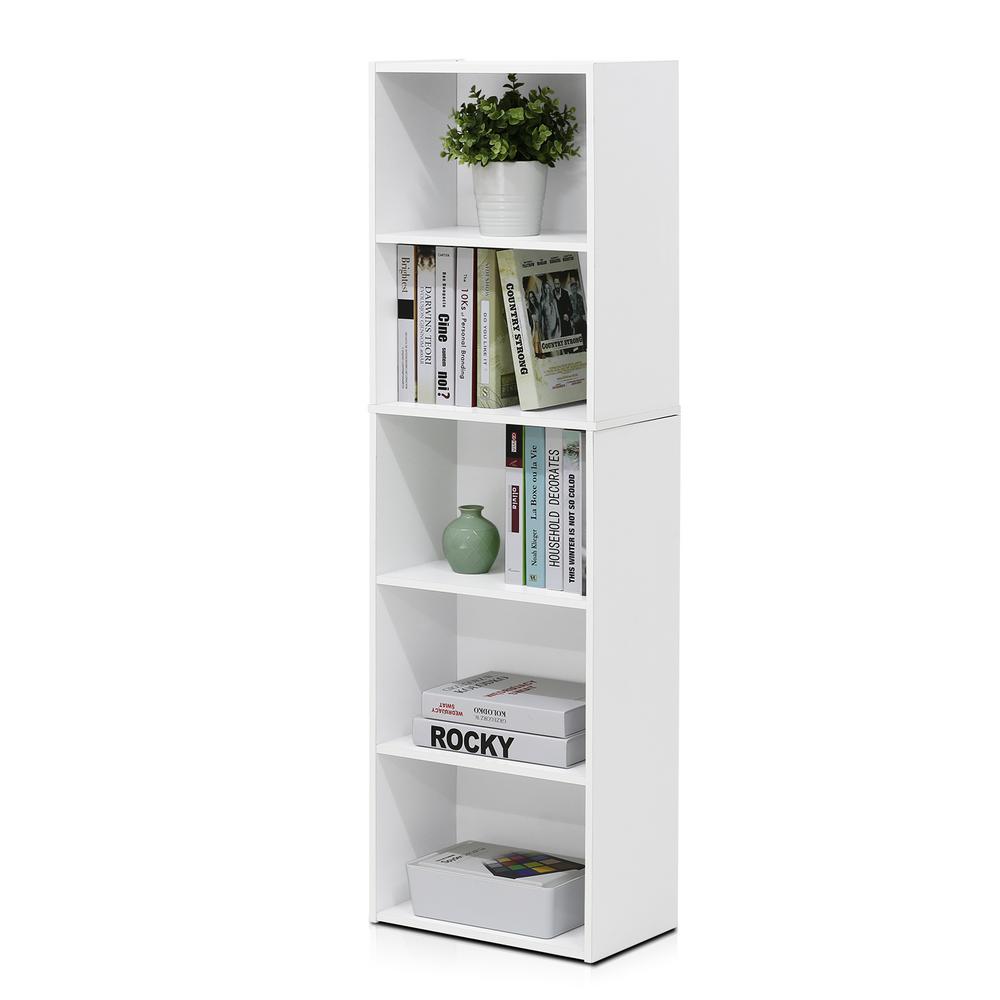 Furinno 52 In White Faux Wood 5 Shelf Standard Bookcase With