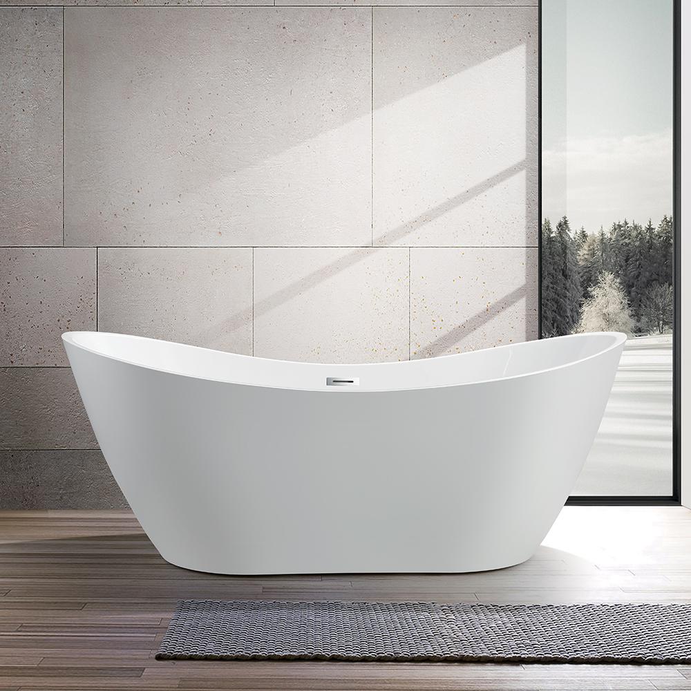 Vanity Art Mulhouse 71 In Acrylic Flatbottom Freestanding Bathtub In White