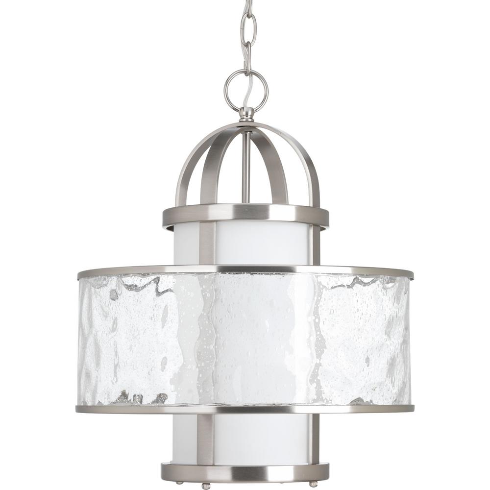 Progress Lighting Bay Court Collection 1 Light Brushed Nickel Large Foyer Pendant With Distressed Clear Glass