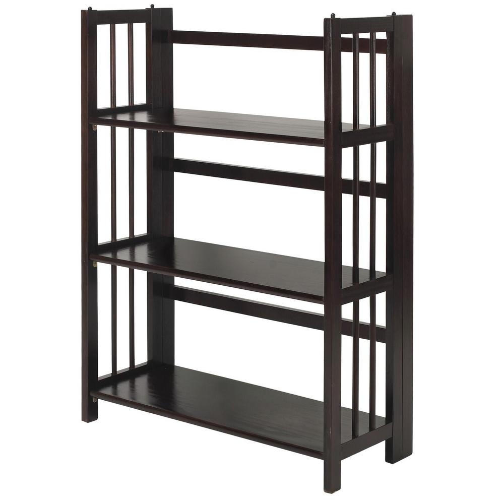 Casual Home 27 5 In Wide Espresso 3 Shelf Folding Stackable Wide Espresso 3 Shelf Folding Stackable Bookcase Casual Home