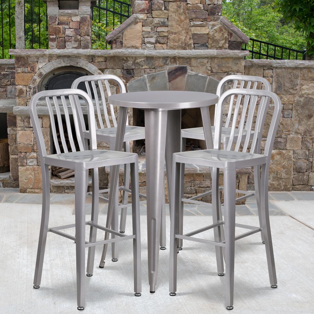 Carnegy Avenue Silver 5 Piece Metal Round Outdoor Bistro Set Cga 5 Piece Metal Round Outdoor Bistro Set