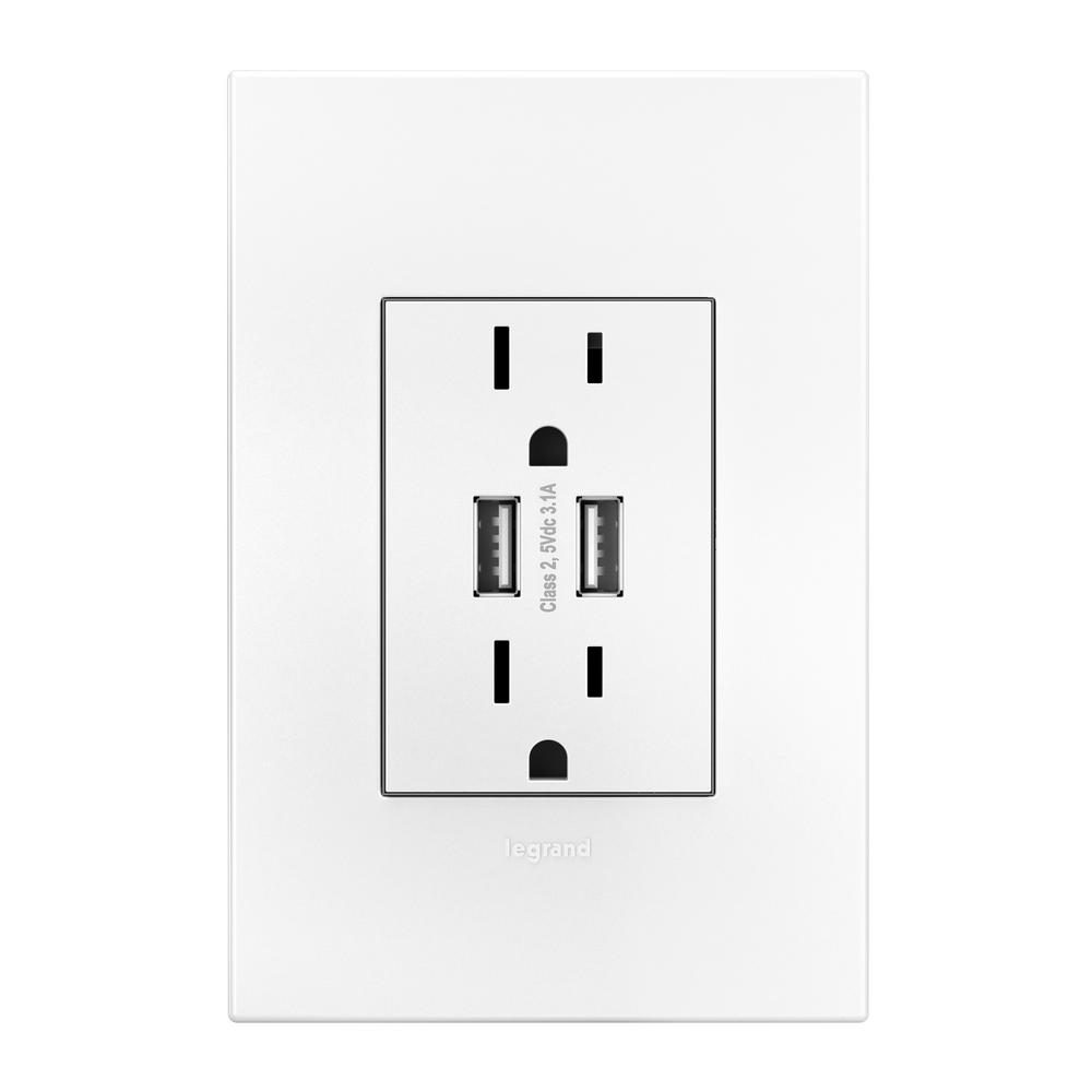 Legrand Adorne 15 Amp 125-Volt Dual USB Outlet 3-Module With Wall Plate ...