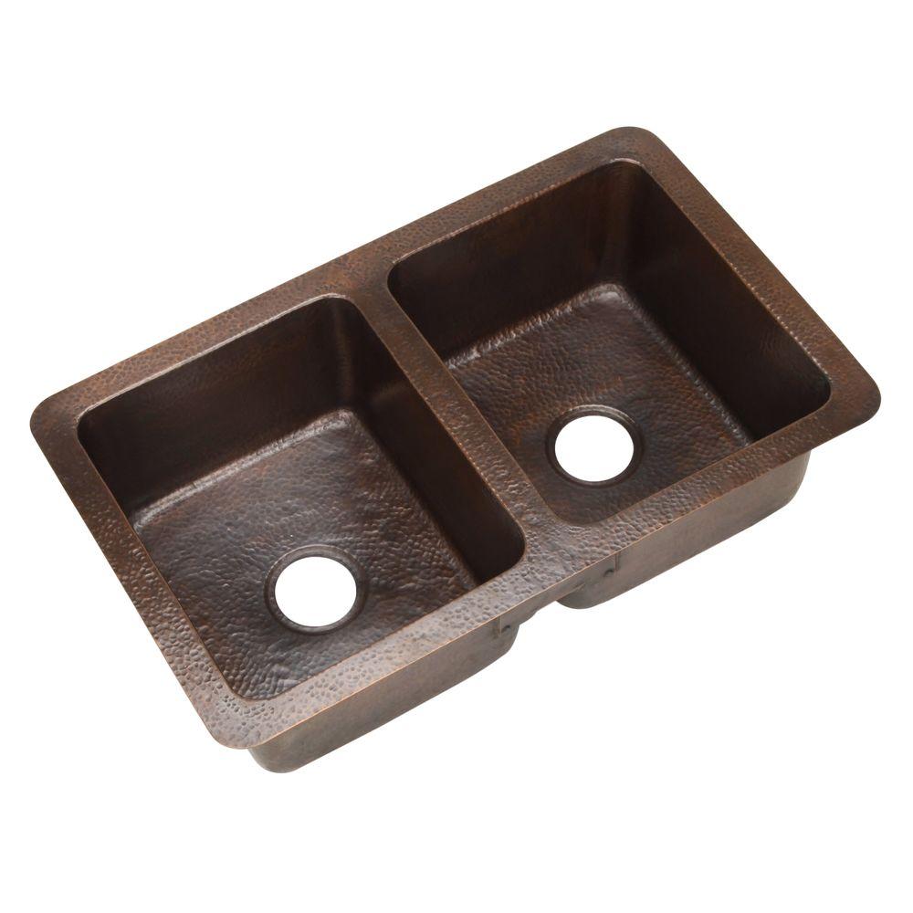 SINKOLOGY Undermount Handcrafted Solid Copper 32 in. Double Bowl