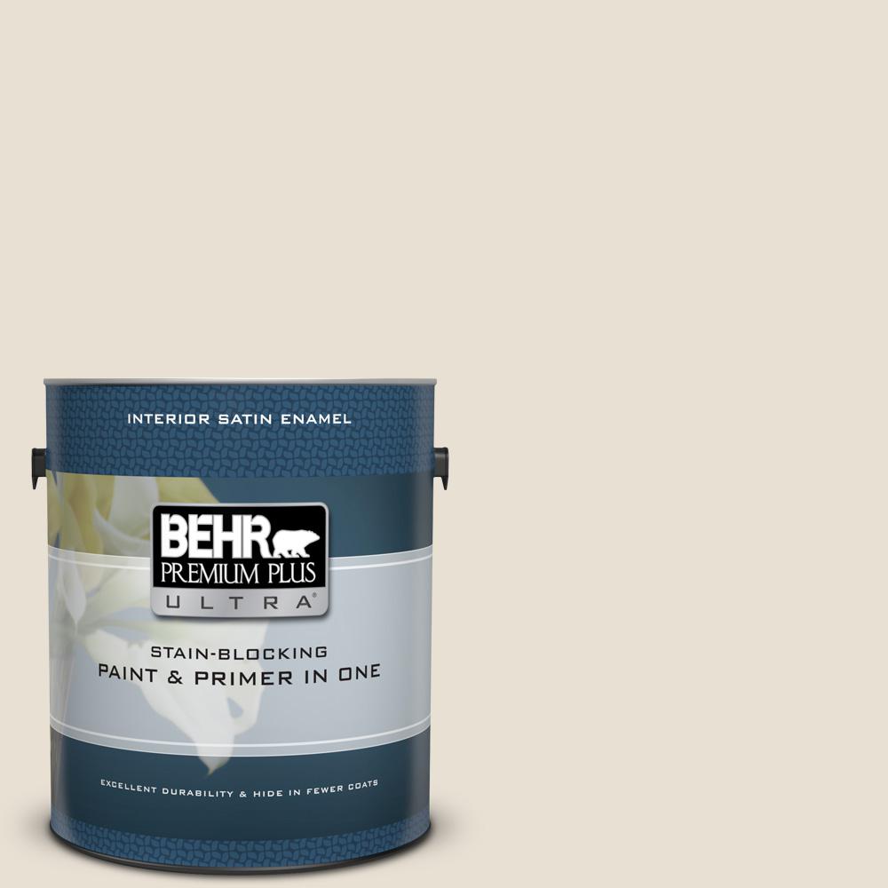 BEHR Premium Plus Ultra 1 gal. YLW14 Off White Satin Enamel Interior