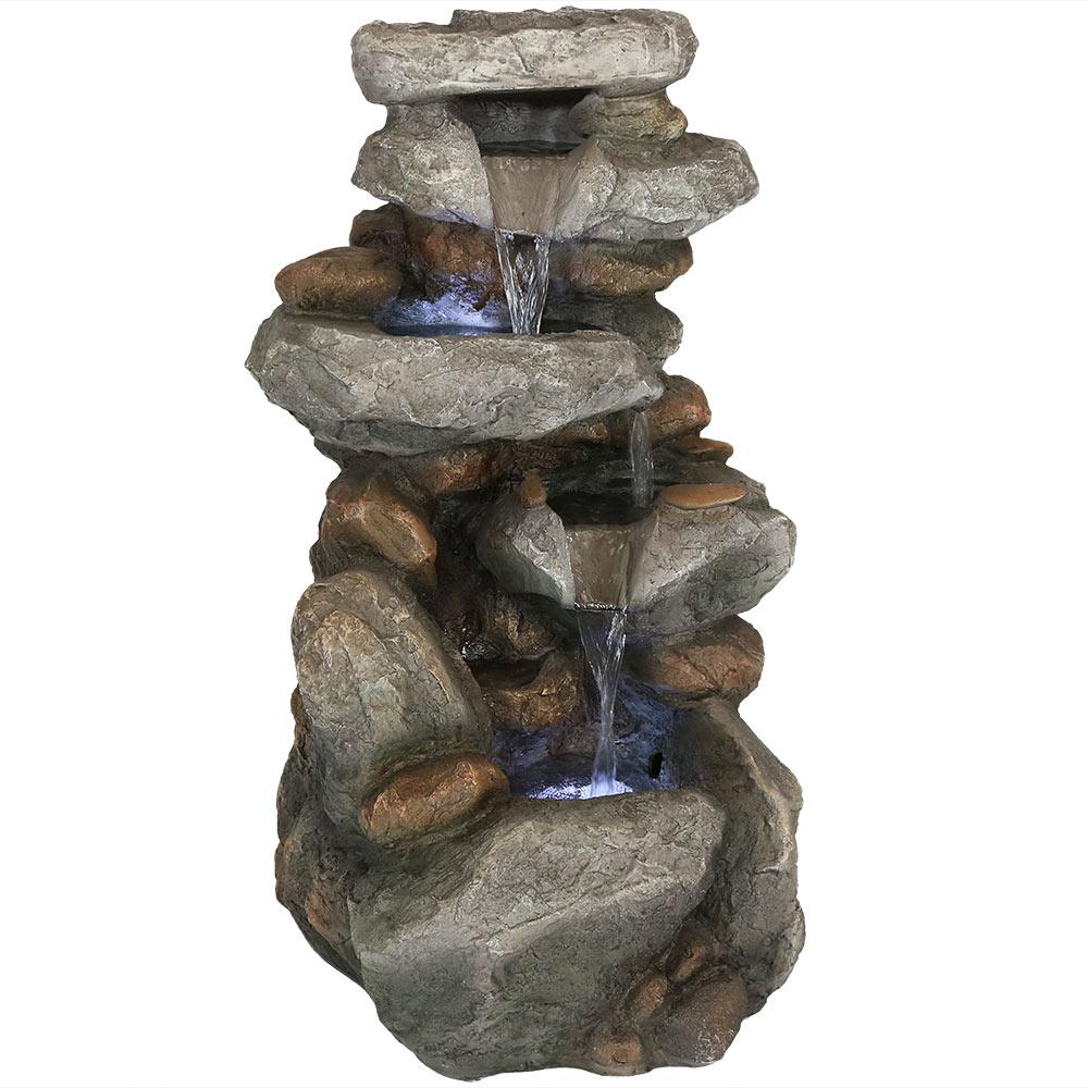 Sunnydaze Decor 34 In Rock Falls Outdoor Water Fountain With Led