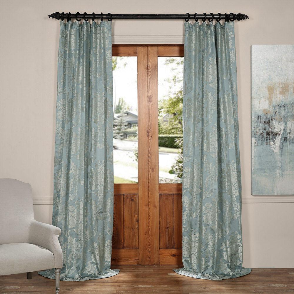 Exclusive Fabrics Furnishings Magdelena Steel Blue And Silver Faux Exclusive Fabrics Furnishings Magdelena Steel Blue And Silver Faux Silk Jacquard Curtain Panel 50