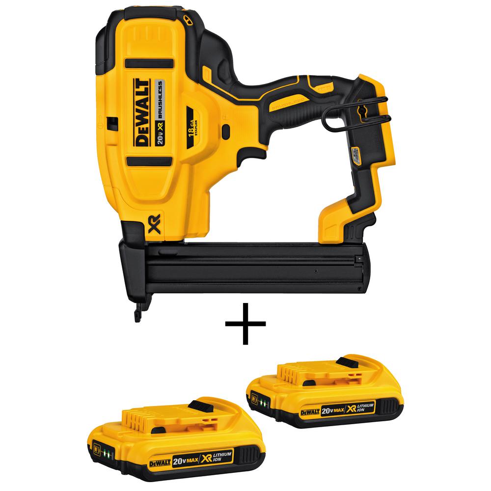 DEWALT 20V MAX XR Lithium-Ion 18-Gauge Cordless Narrow Crown Stapler and (2) 2.0Ah Compact Lithium-Ion Batteries