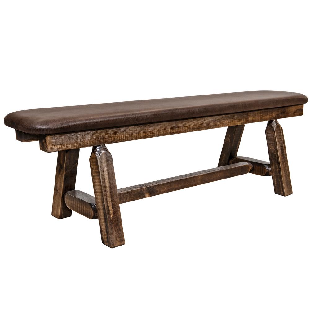 Montana Woodworks Homestead Collection 18 In H Brown Wooden Bench With Saddle Pattern Upholstered Seat 5 Ft Length Mwhcpsb5slsadd The Home Depot