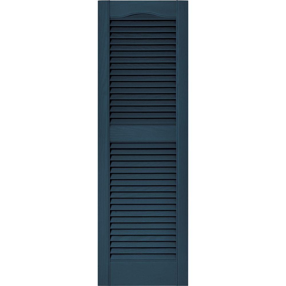 Builders Edge 15 In X 48 Louvered Vinyl Exterior Shutters Pair Louvered Vinyl Exterior Shutters Pair In 002 Black 010140048002 The Home Depot