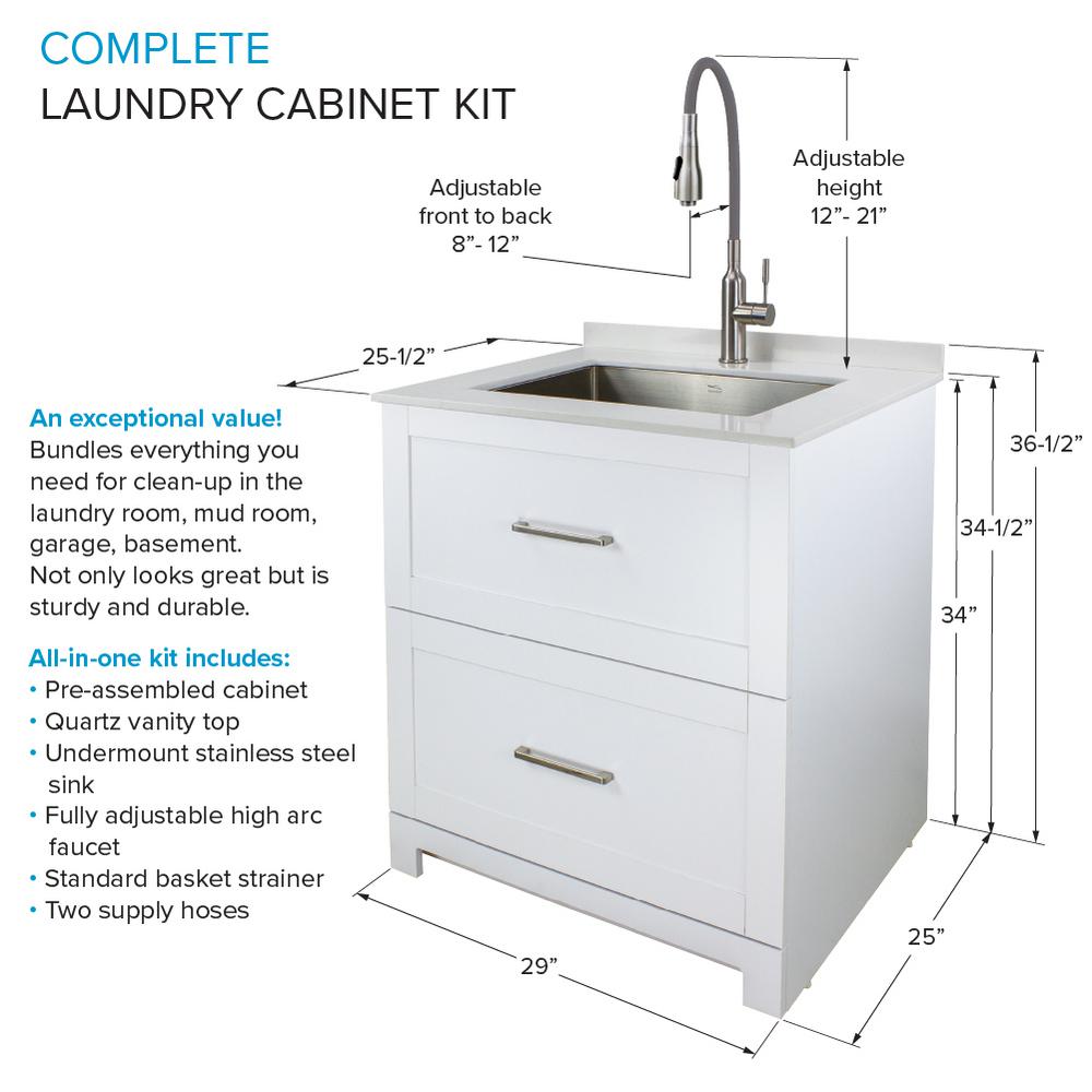 Faucet In White Tcg 3025 Wc, Laundry Sink Vanity Home Depot