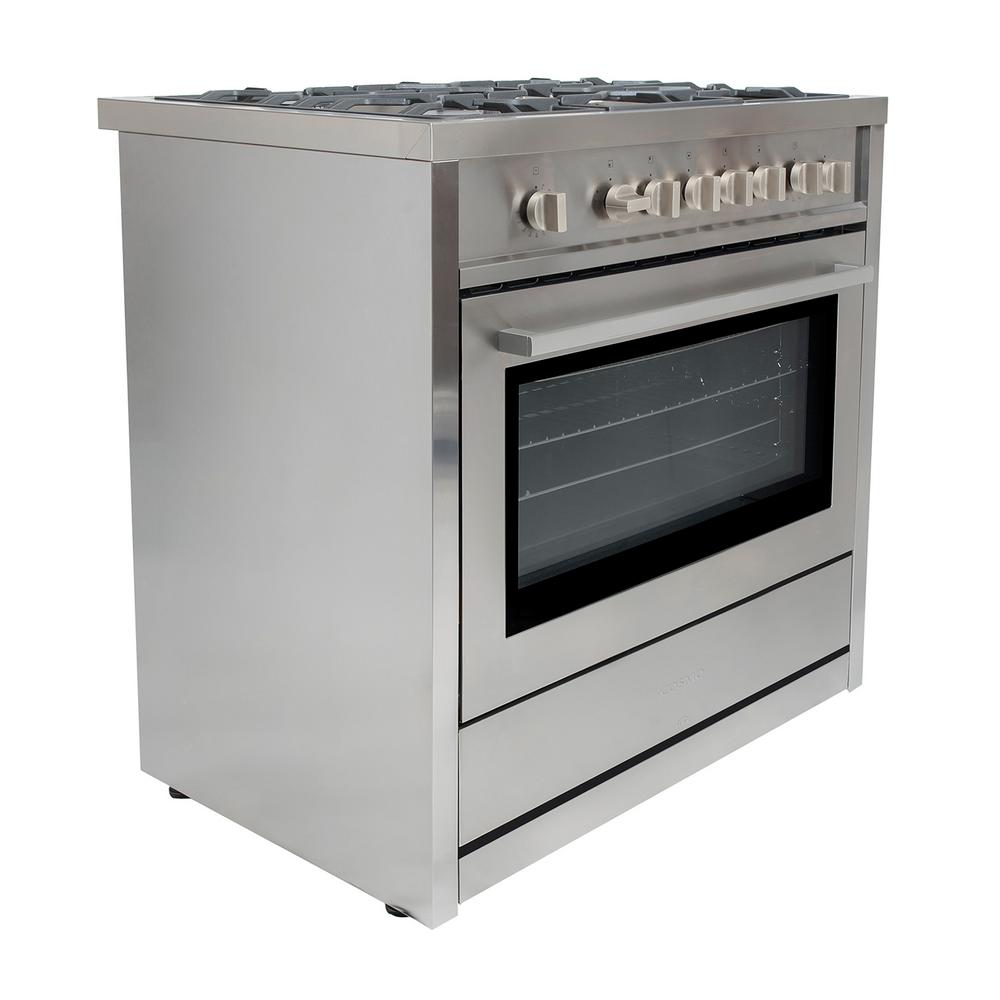 Cosmo 36 in. 3.8 cu. ft. Gas Range in Stainless Steel with 5 Italian Made Burners and Motorized