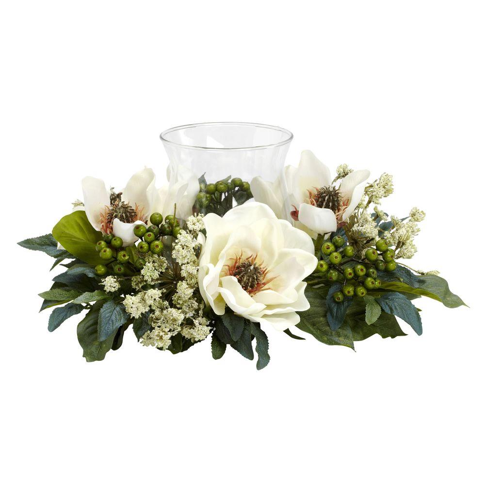 Nearly Natural 6 5 In H White Magnolia Candelabrum Silk Flower H White Magnolia Candelabrum Silk Flower Arrangement