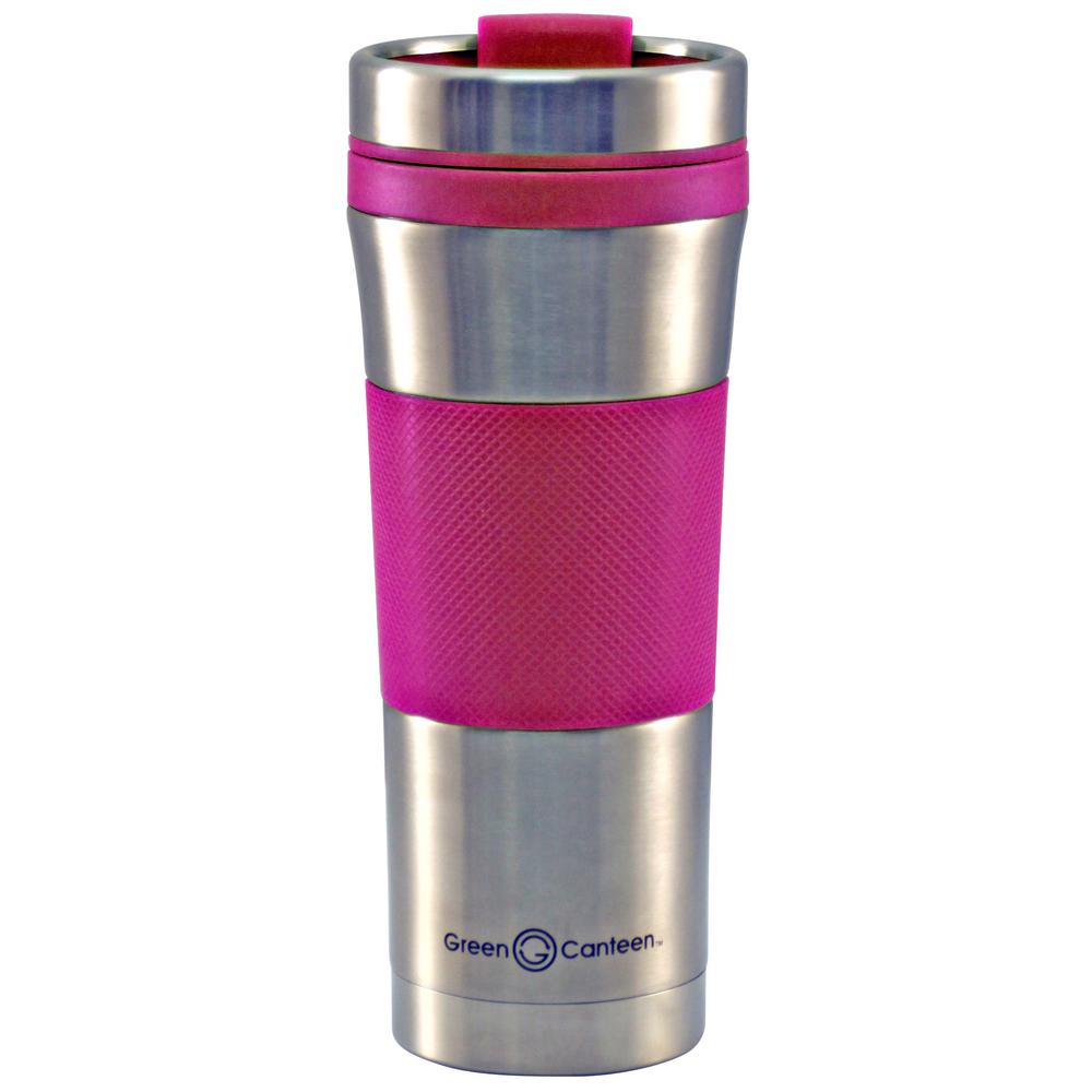 Green Canteen 16 oz. Stainless Steel Double Wall Travel Mug with Pink