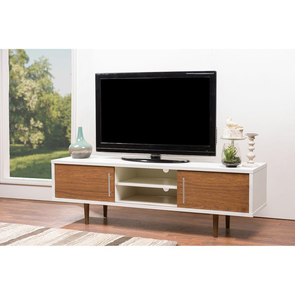 Baxton Studio Gemini Walnut And White Storage Entertainment
