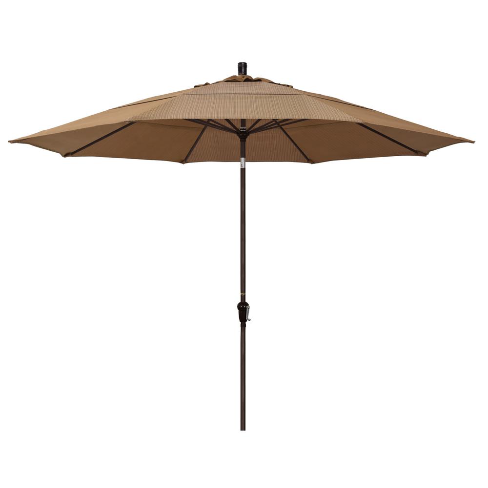California Umbrella 11 Ft Champagne Aluminum Market Auto Tilt Patio Umbrella In Straw Olefin Sdau118900 F72 Dwv The Home Depot