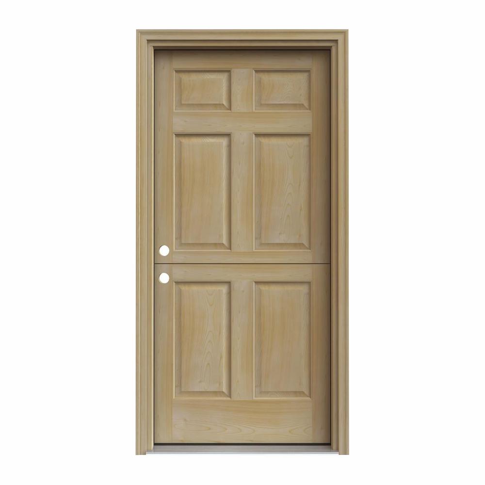 Jeld Wen 36 In X 80 In 6 Panel Unfinished Dutch Wood Prehung Right Hand Inswing Front Door W Brickmould O11674 The Home Depot