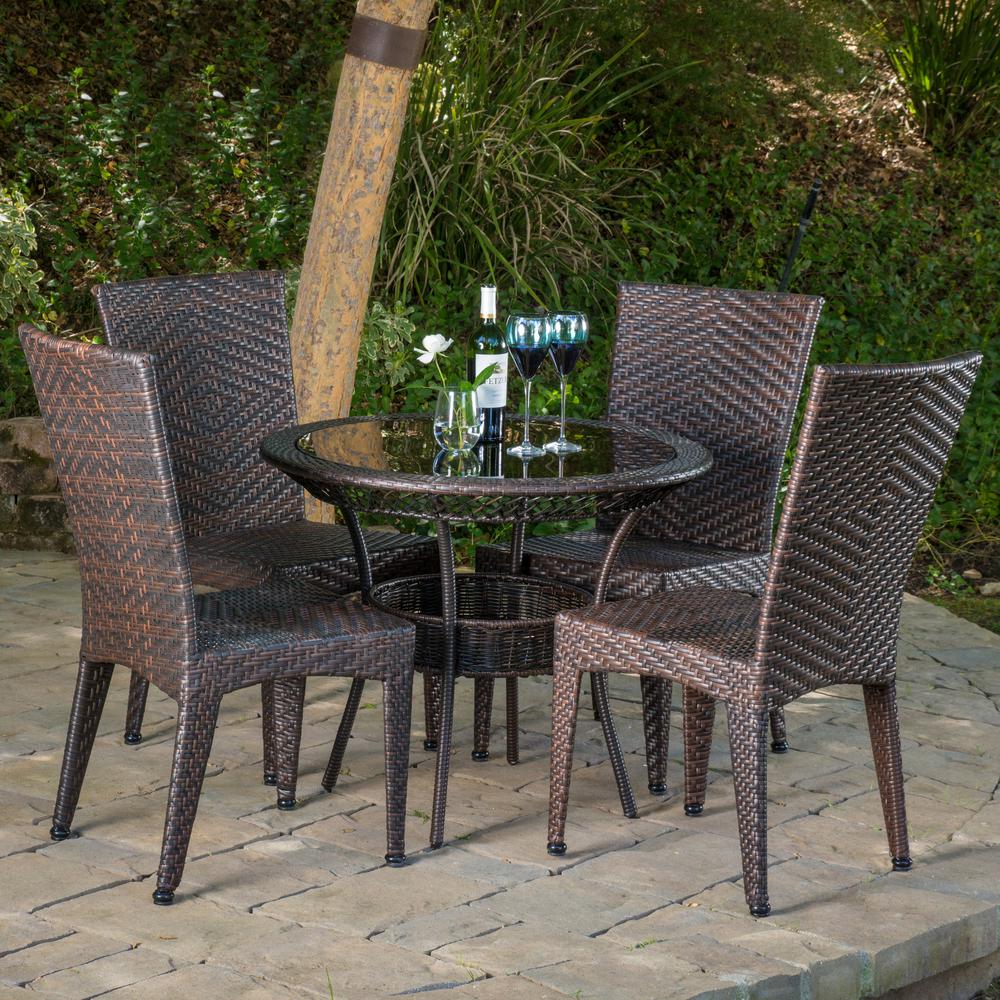 Noble House Josh Multi Brown 5 Piece Wicker Outdoor Dining Set 295691 The Home Depot