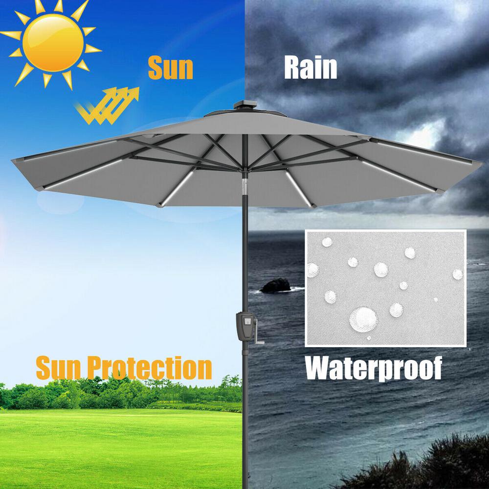 Costway 9 Ft Solar Patio Umbrella Led Tilt Deck Waterproof Garden Market Beach In Gray Op3246gr The Home Depot