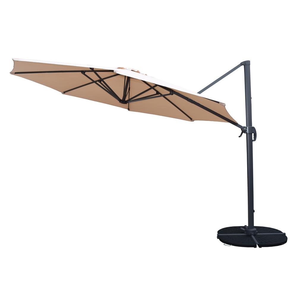 11 Ft Cantilever Patio Umbrella In Beige And Stand Hd4115bg