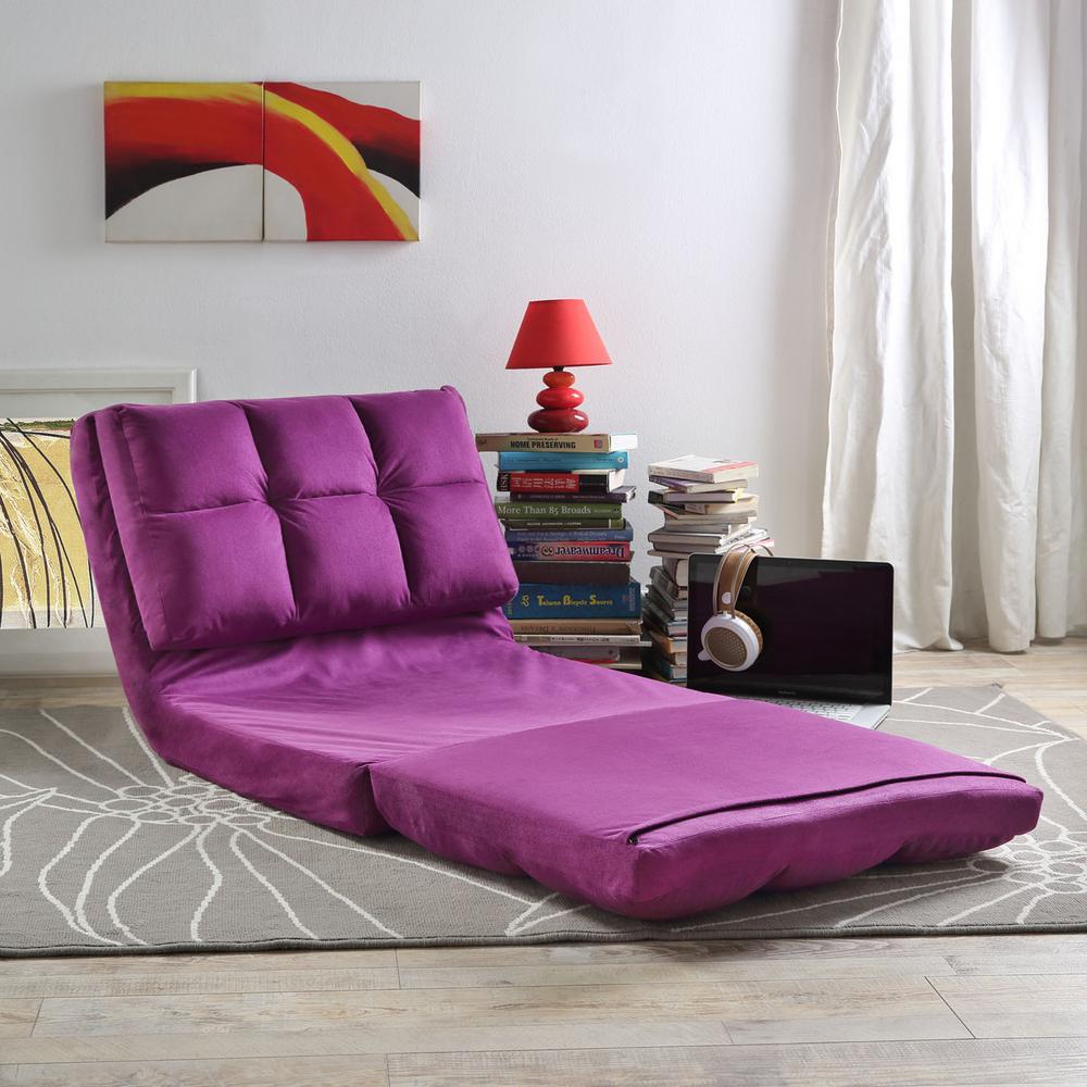 Loungie Microsuede Purple Flip Floor Chair Convertible Lounger