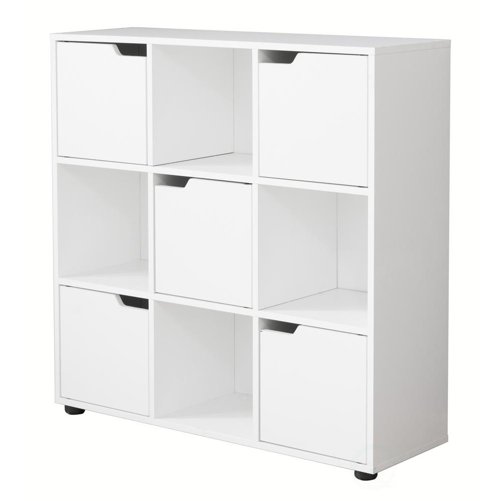 Basicwise 9 Cube Wooden Bookshelf Organizer With 5 Enclosed Doors