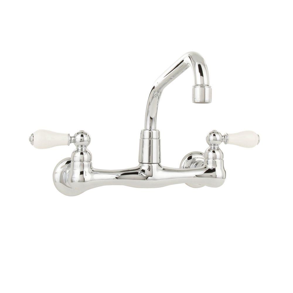 American Standard Heritage 2 Handle Wall Mount Kitchen Faucet In Polished Chrome 7298 252 002 The Home Depot