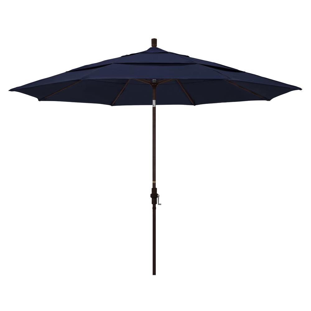 California Umbrella 11 Ft Bronze Aluminum Market Patio Umbrella With Crank Lift In True Blue Sunbrella Gscu118117 5499 Dwv The Home Depot