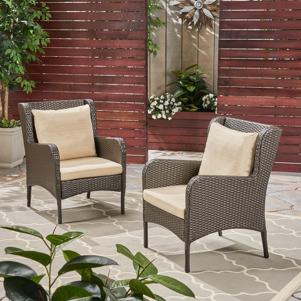 Noble House Adelaide Multi-Brown Wicker Outdoor Lounge Chairs with