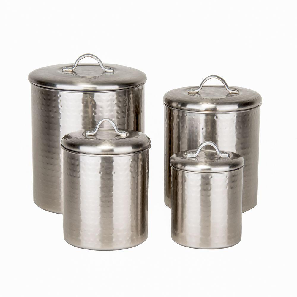 Old Dutch 4 Piece Hammered Canister Set In Brushed Nickel 1943 The