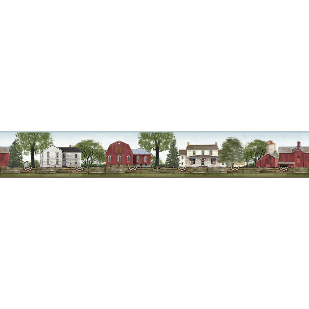 York Wallcoverings, Inc Farmhouse Scenic Wallpaper BorderLG1350BD