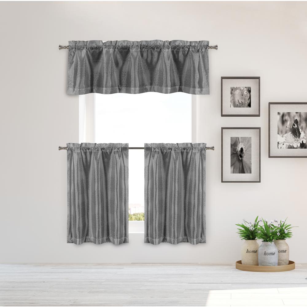 Duck River Ailin Kitchen Valance In Grey Silver 15 In W X 58 In L 3 Piece Aikgs12 14686 The Home Depot